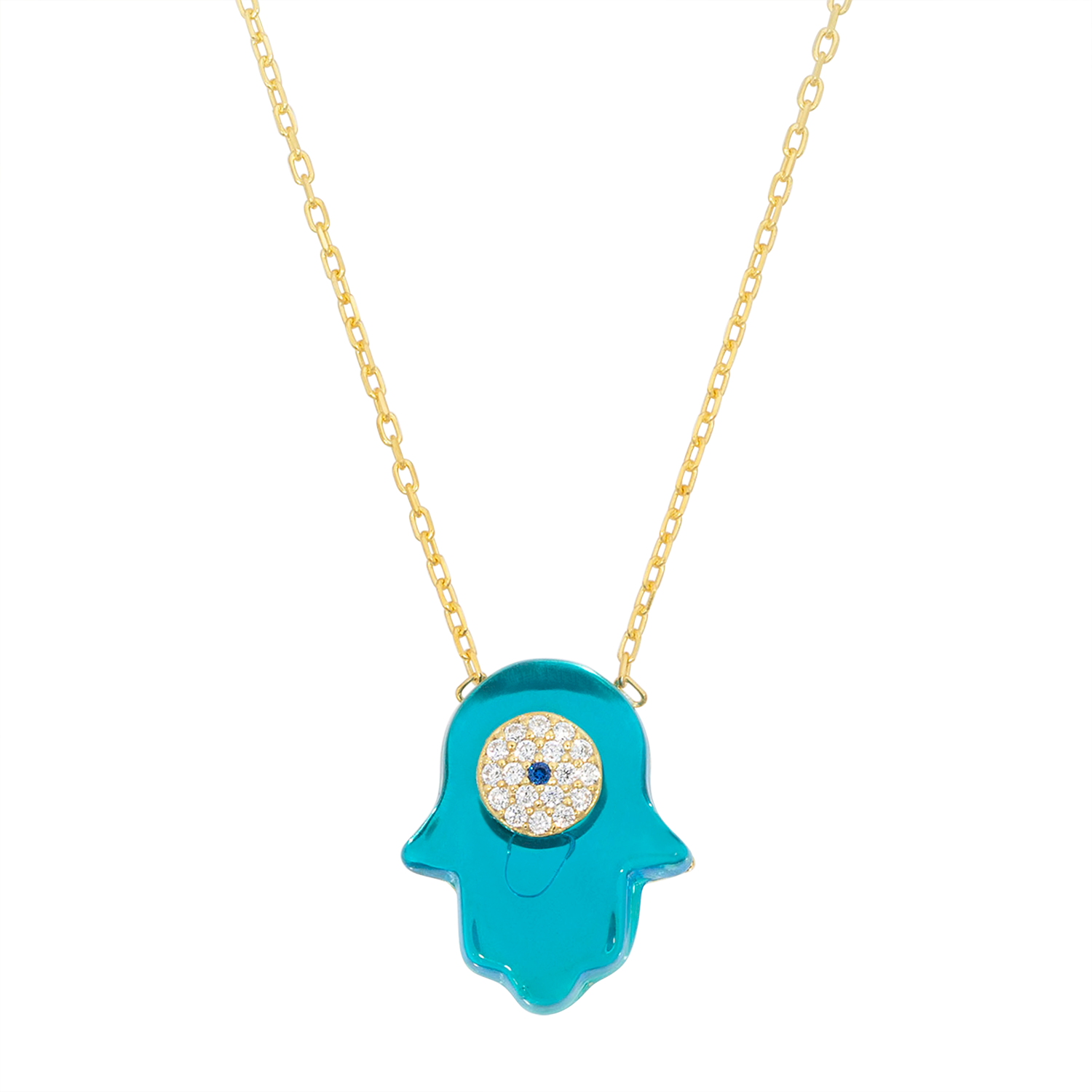 Blue hamsa best sale hand necklace