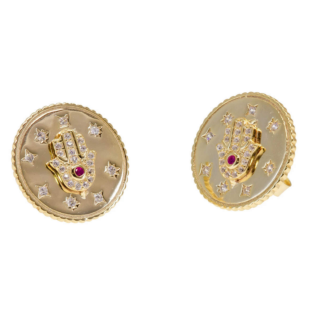 Enlightened Golden Disk Hamsa Paired Studs