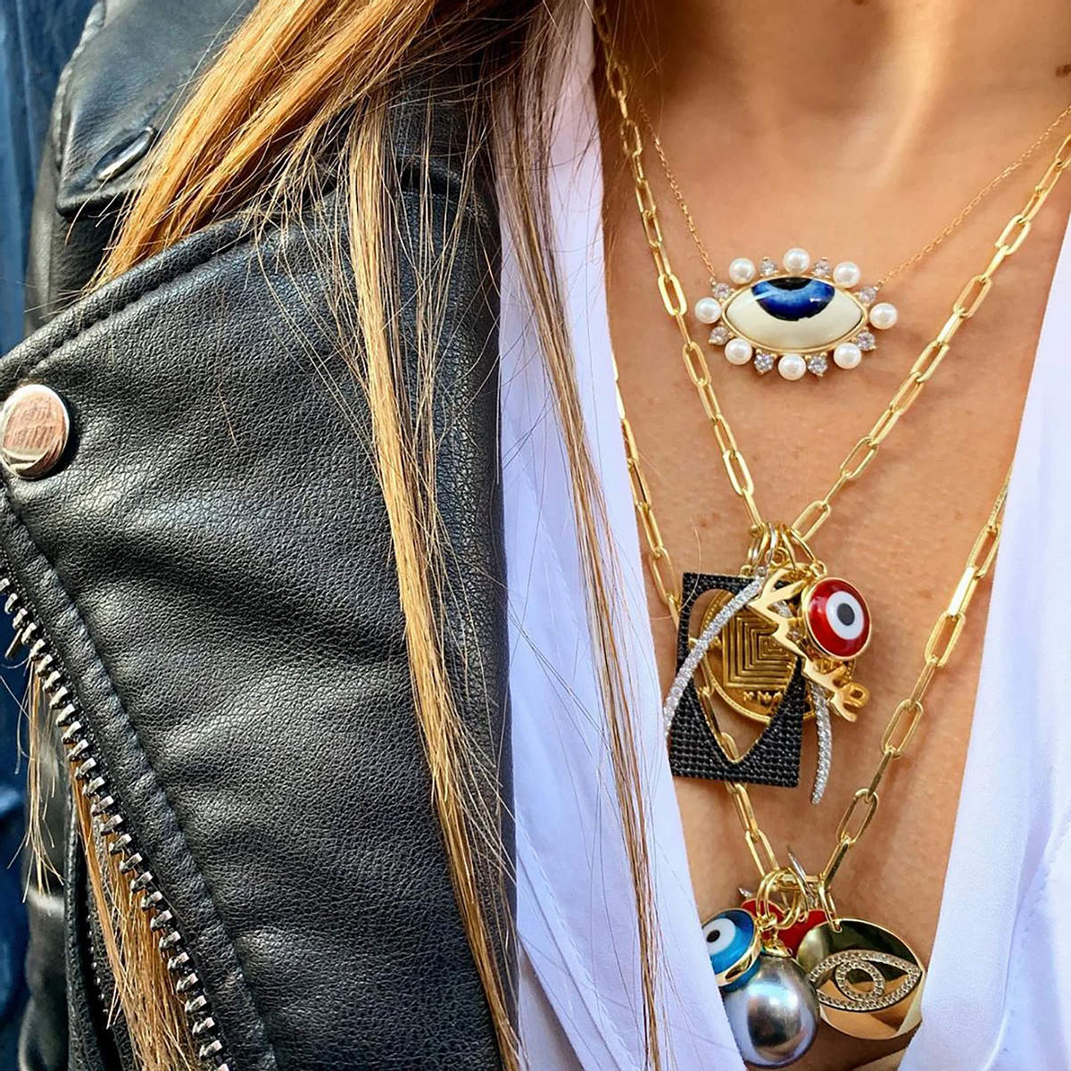 Pearl and Crystal Halo Evil Eye Pendant