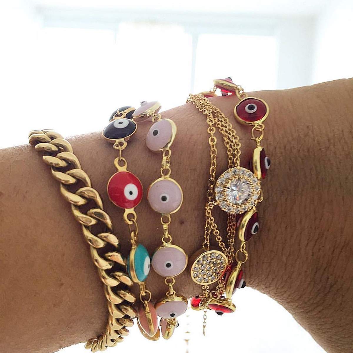 Red Glass Bead Evil Eye Bracelet