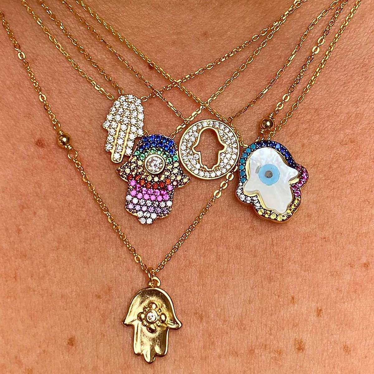 Colorful Halo Hamsa Necklace