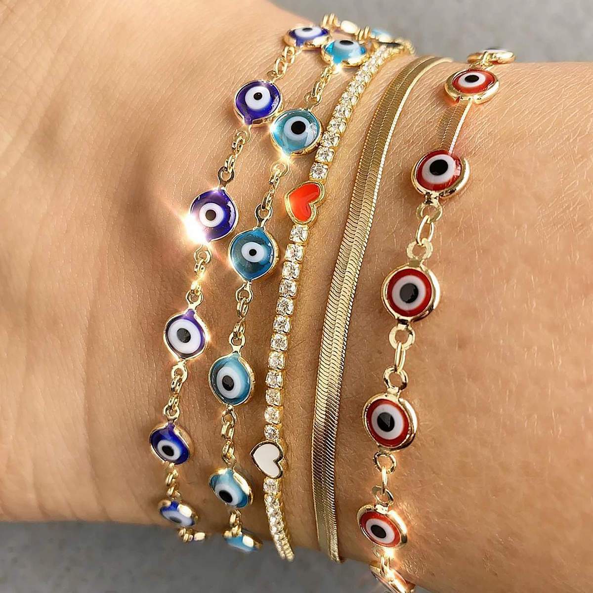 Evil Eye Bracelet. Multi-Color Tiny Evil Eye Charm Gold Plated Chain Bracelet, Evil Eye Anklet