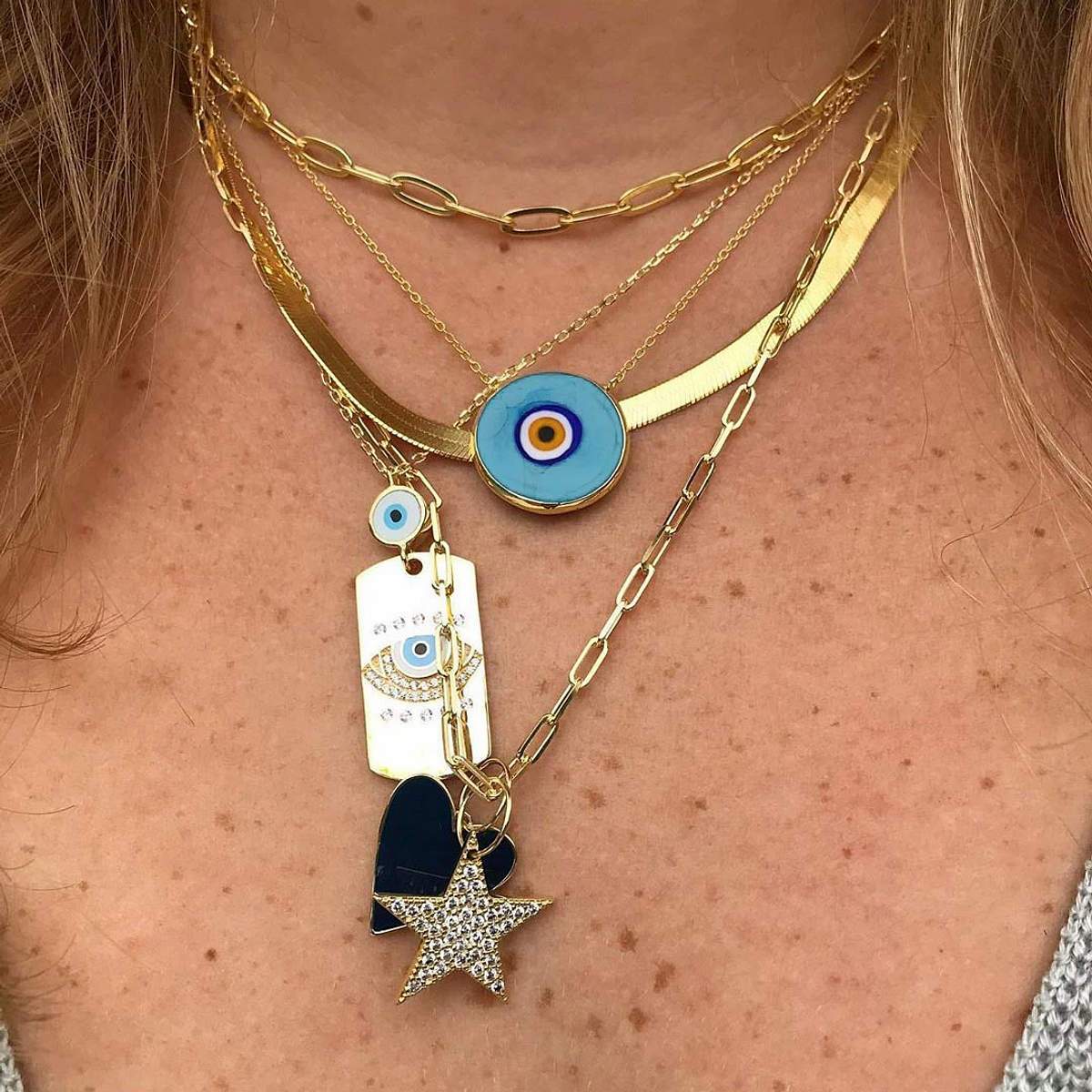 Antique Evil Eye Necklace in Milk