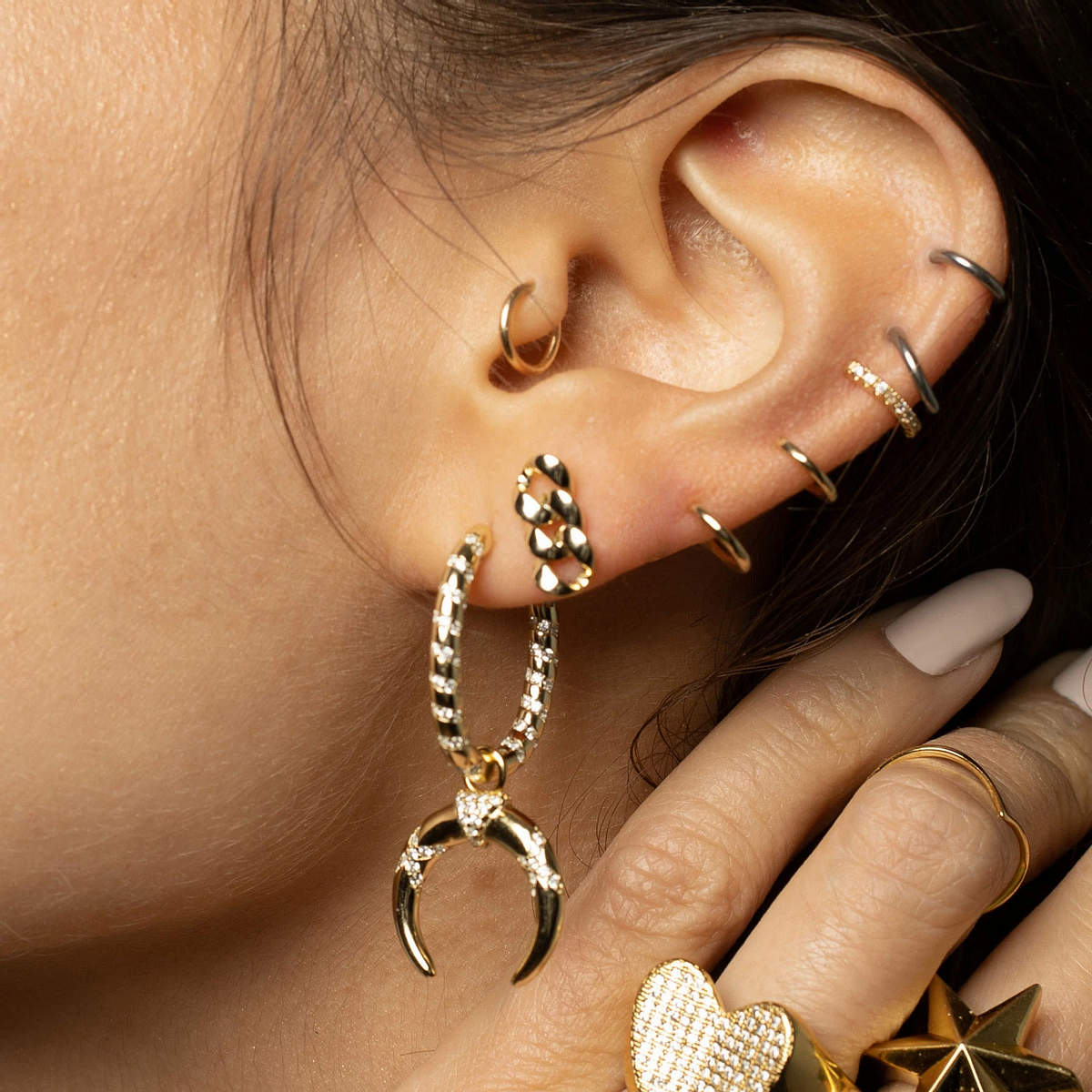 Trailblazer Hoops with Double Horn Charms