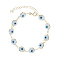 White Glass Bead Evil Eye Bracelet in Blue Iris