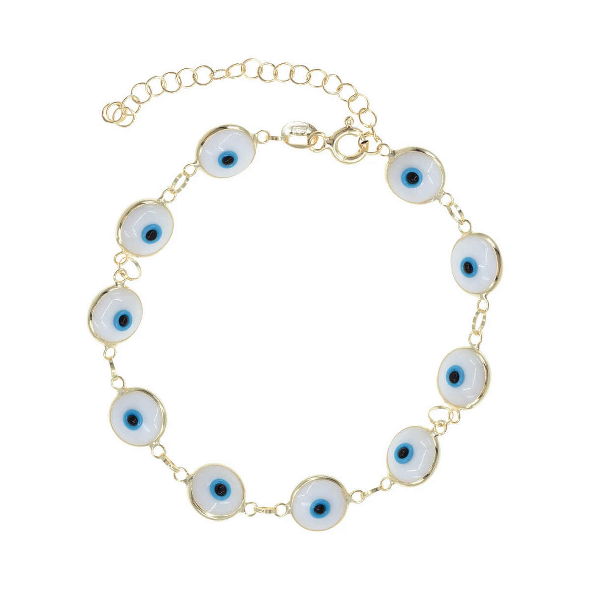 White Glass Bead Evil Eye Bracelet in Blue Iris