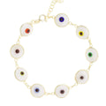 White Glass Bead Evil Eye Bracelet in Rainbow Iris