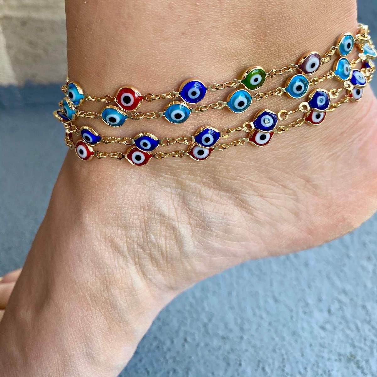 All-Seeing Evil Eye Anklet in Rainbow