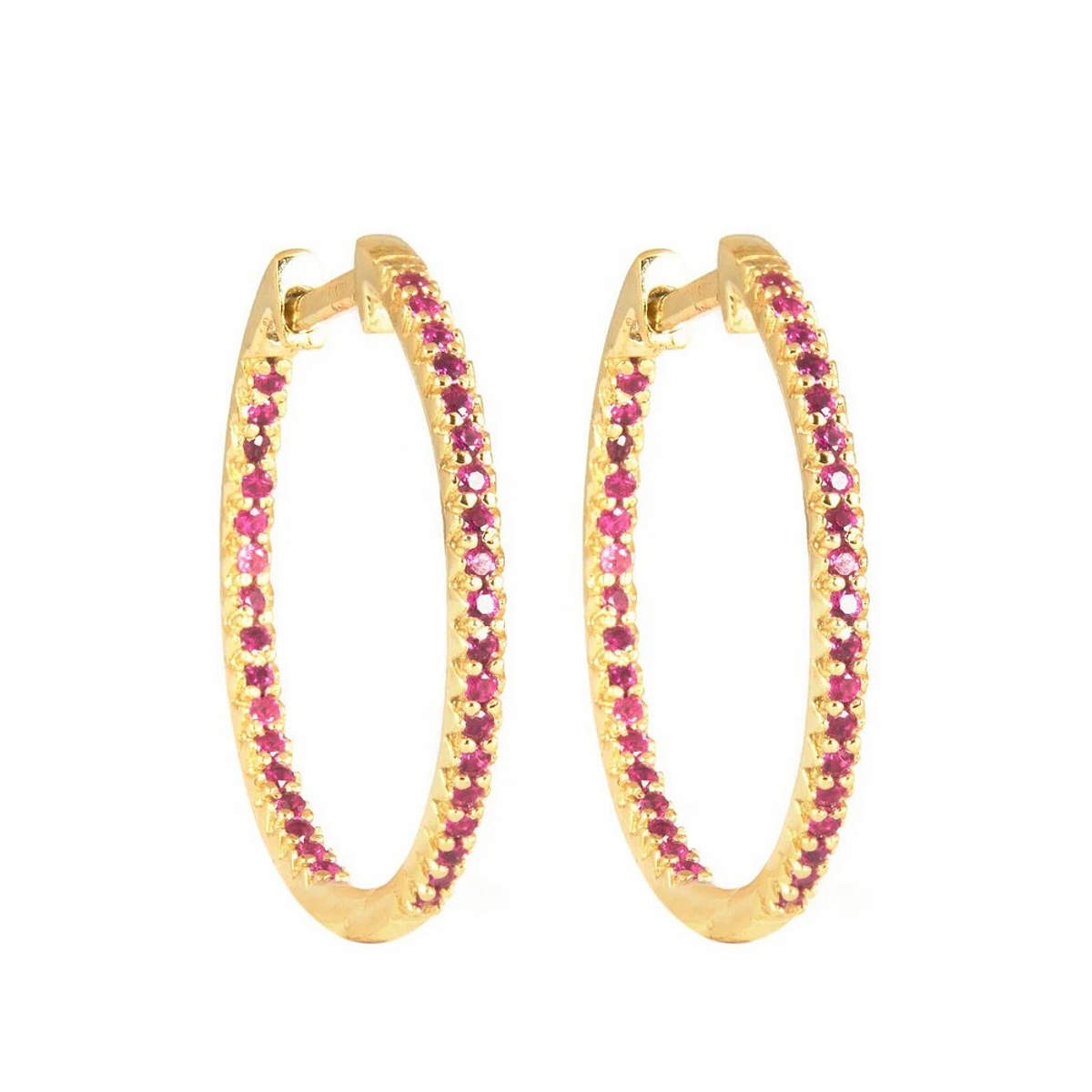 Small Ruby Pave Gold Hoops