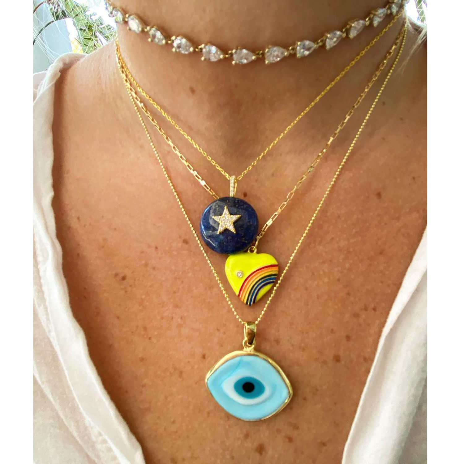 Women's Gold Titanium Shell Pearl Evil Eye Pendant Beaded Necklace – Eye  Candy Los Angeles
